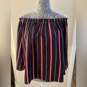 French Connection Off the Shoulder Striped Blouse Top Shirt Bell Sleeves Sz XS